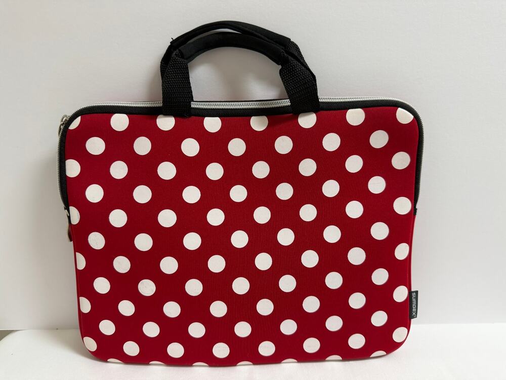 Sumdex Red White Polka Dot Neoprene Laptop Sleeve Case Handled Bag 10x13"